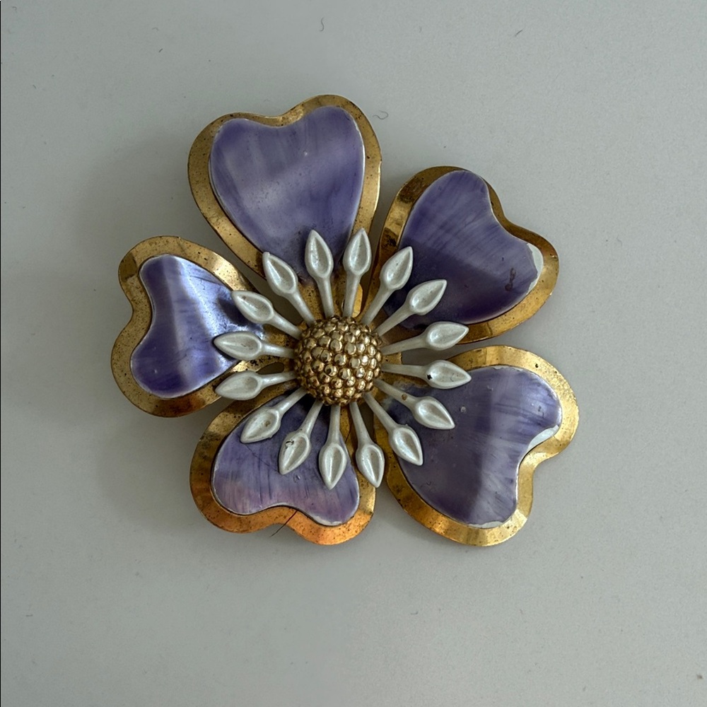 Vintage 1960s Purple and Gold Flower Brooch